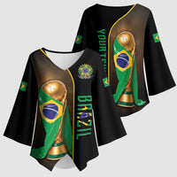 Personalized Brazil Football 2026 Kimono Sleeve Blouse Trophy Flag Pride Art