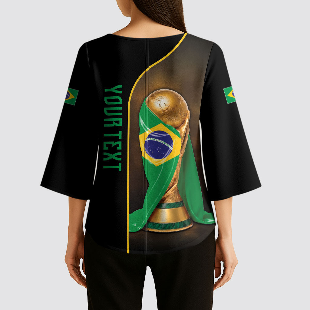Personalized Brazil Football 2026 Kimono Sleeve Blouse Trophy Flag Pride Art
