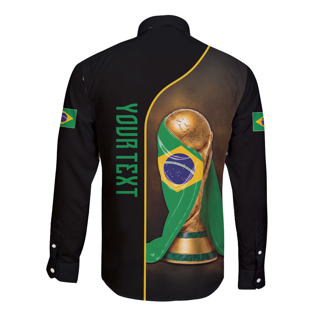 Personalized Brazil Football 2026 Long Sleeve Button Shirt Trophy Flag Pride Art