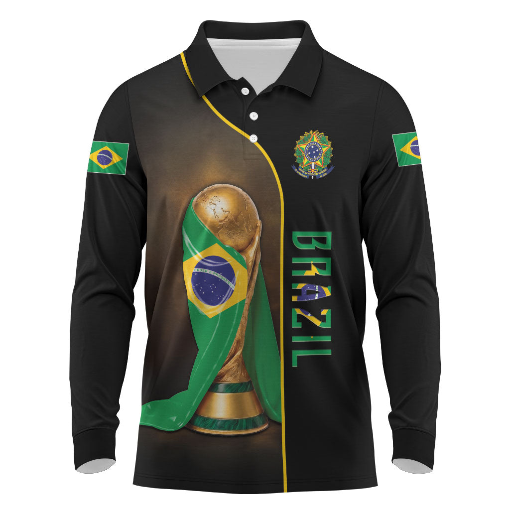 Personalized Brazil Football 2026 Long Sleeve Polo Shirt Trophy Flag Pride Art