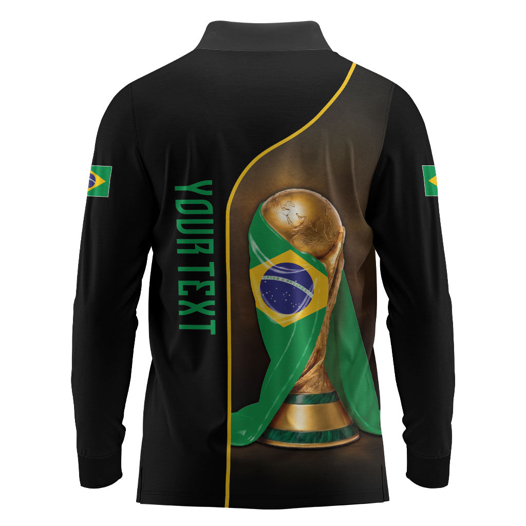 Personalized Brazil Football 2026 Long Sleeve Polo Shirt Trophy Flag Pride Art
