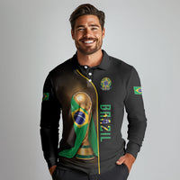 Personalized Brazil Football 2026 Long Sleeve Polo Shirt Trophy Flag Pride Art