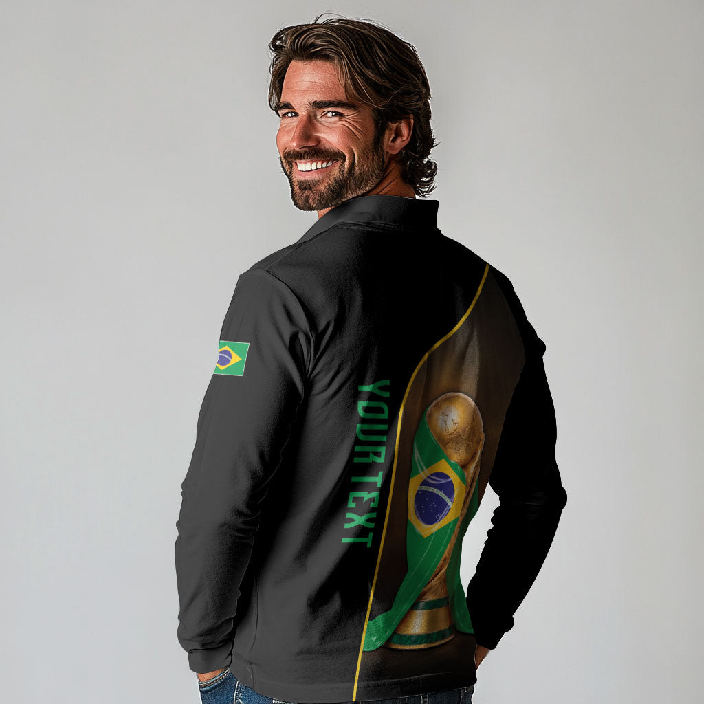 Personalized Brazil Football 2026 Long Sleeve Polo Shirt Trophy Flag Pride Art