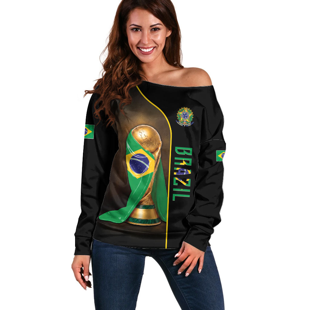 Personalized Brazil Football 2026 Off Shoulder Sweater Trophy Flag Pride Art