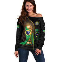 Personalized Brazil Football 2026 Off Shoulder Sweater Trophy Flag Pride Art