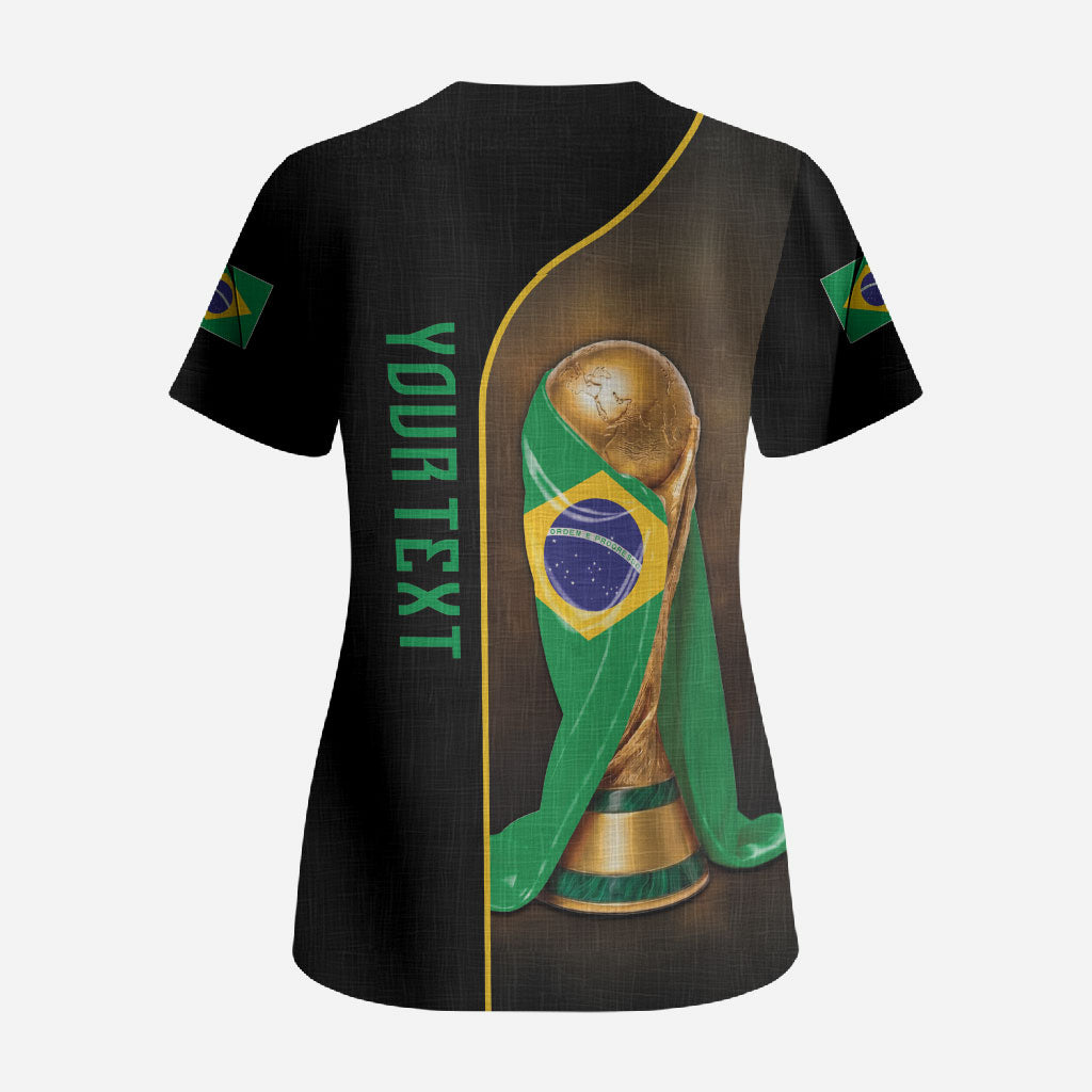 Personalized Brazil Football 2026 Scrub Top Trophy Flag Pride Art