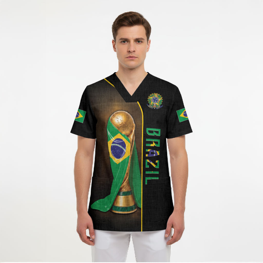 Personalized Brazil Football 2026 Scrub Top Trophy Flag Pride Art