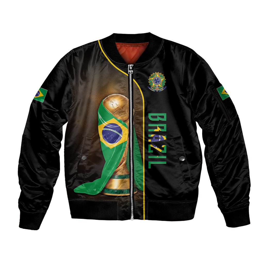 Personalized Brazil Football 2026 Sleeve Zip Bomber Jacket Trophy Flag Pride Art