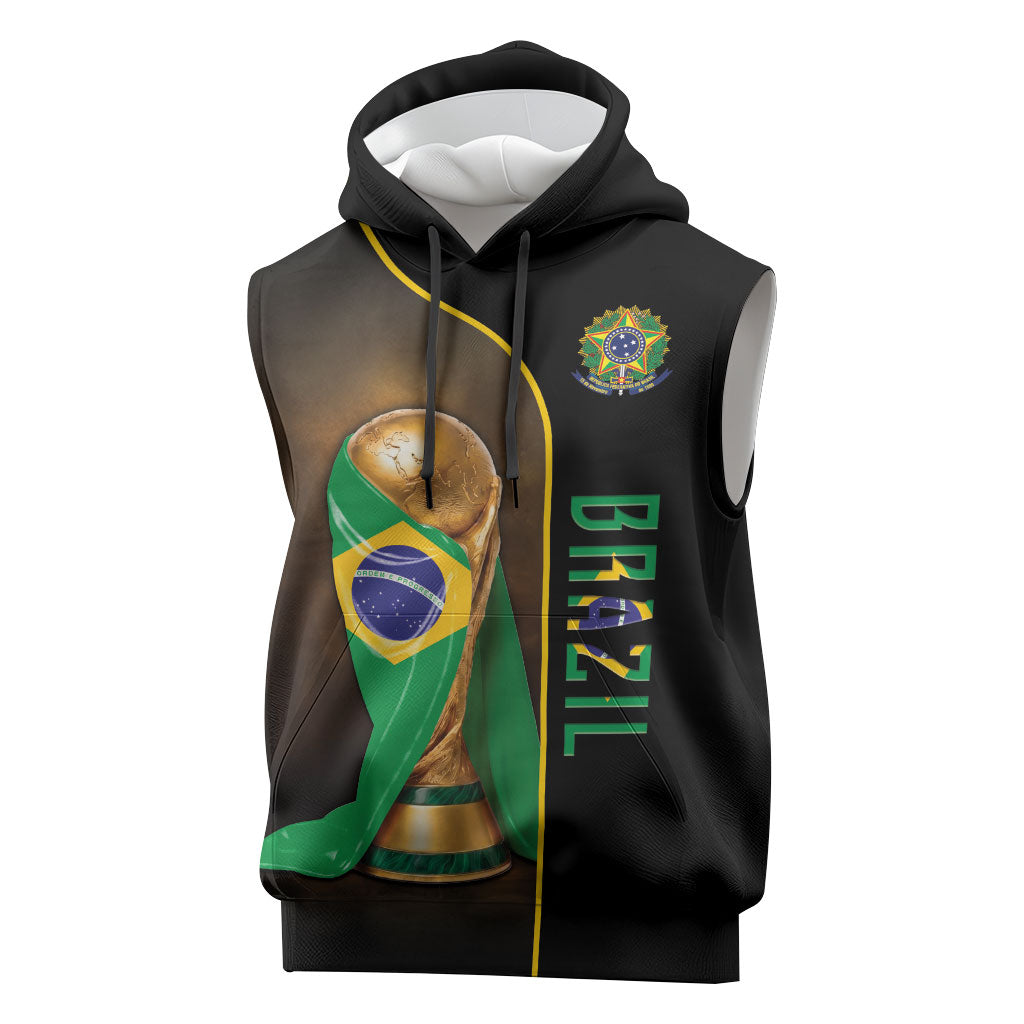 Personalized Brazil Football 2026 Sleeveless Hoodie Trophy Flag Pride Art