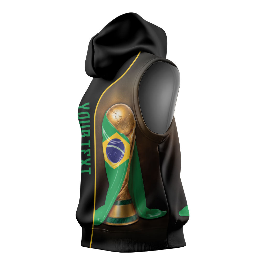 Personalized Brazil Football 2026 Sleeveless Hoodie Trophy Flag Pride Art