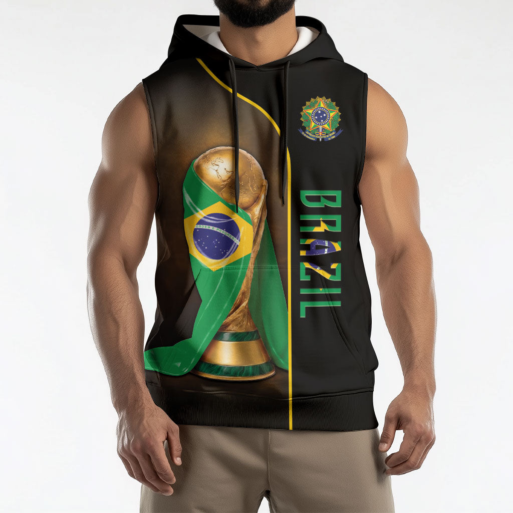 Personalized Brazil Football 2026 Sleeveless Hoodie Trophy Flag Pride Art