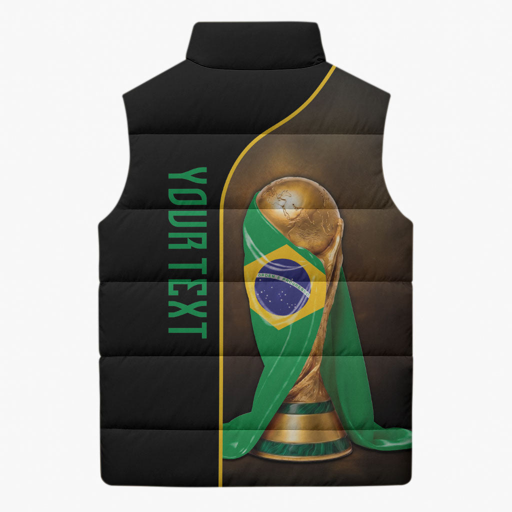 Personalized Brazil Football 2026 Sleeveless Puffer Jacket Trophy Flag Pride Art