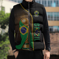 Personalized Brazil Football 2026 Sleeveless Puffer Jacket Trophy Flag Pride Art