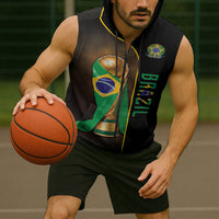 Personalized Brazil Football 2026 Sleeveless Zip Hoodie Trophy Flag Pride Art