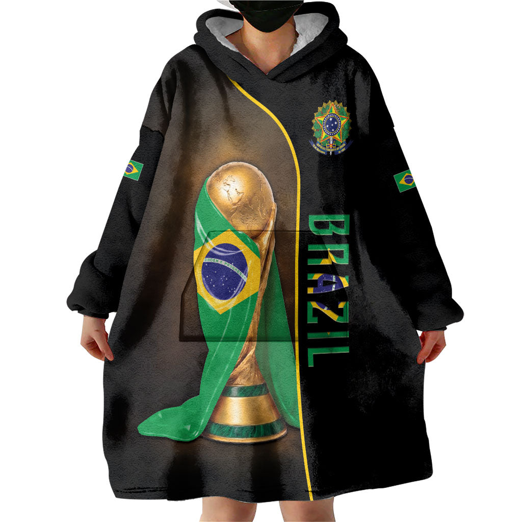 Personalized Brazil Football 2026 Wearable Blanket Hoodie Trophy Flag Pride Art