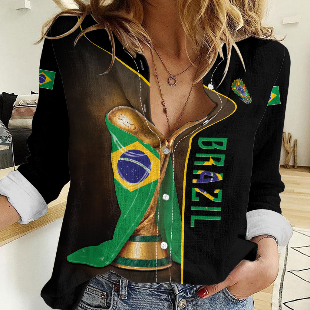 Personalized Brazil Football 2026 Women Casual Shirt Trophy Flag Pride Art