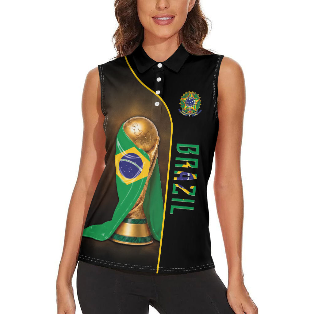 Personalized Brazil Football 2026 Women Sleeveless Polo Shirt Trophy Flag Pride Art