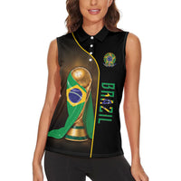 Personalized Brazil Football 2026 Women Sleeveless Polo Shirt Trophy Flag Pride Art