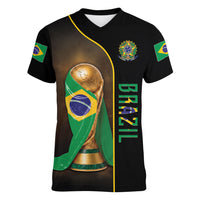 Personalized Brazil Football 2026 Women V-Neck T-Shirt Trophy Flag Pride Art