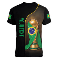 Personalized Brazil Football 2026 Women V-Neck T-Shirt Trophy Flag Pride Art