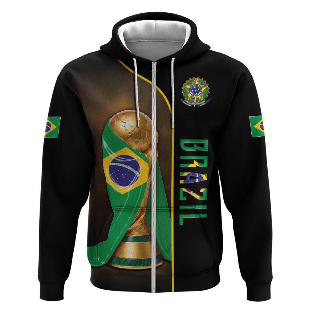 Personalized Brazil Football 2026 Zip Hoodie Trophy Flag Pride Art