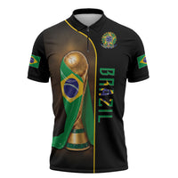 Personalized Brazil Football 2026 Zipper Polo Shirt Trophy Flag Pride Art