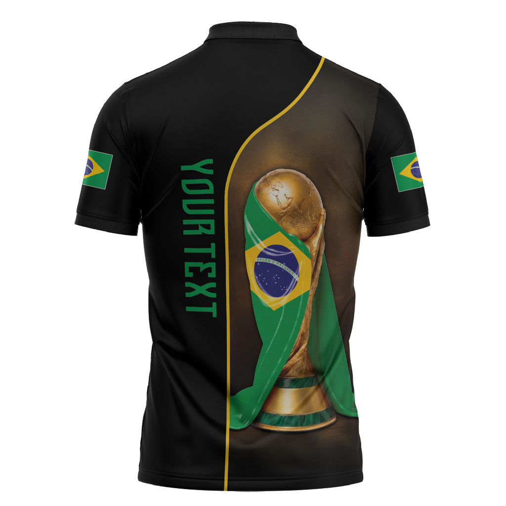 Personalized Brazil Football 2026 Zipper Polo Shirt Trophy Flag Pride Art