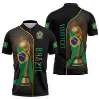 Personalized Brazil Football 2026 Zipper Polo Shirt Trophy Flag Pride Art