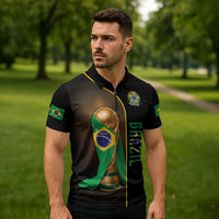 Personalized Brazil Football 2026 Zipper Polo Shirt Trophy Flag Pride Art