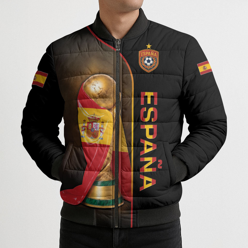 Personalized Spain Football 2026 Bomber Puffer Jacket Trophy Flag Pride Art