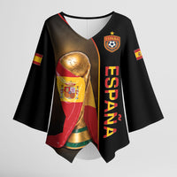 Personalized Spain Football 2026 Kimono Sleeve Blouse Trophy Flag Pride Art