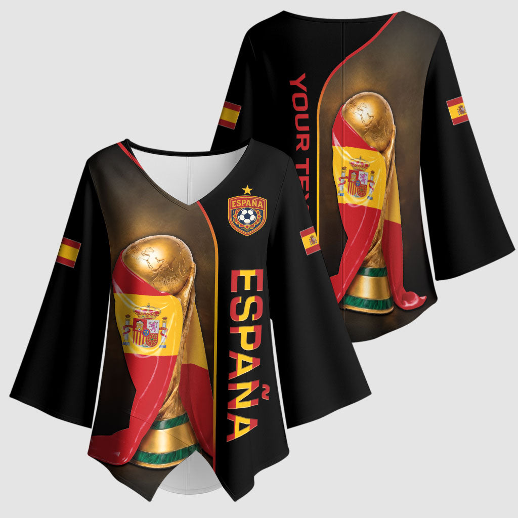 Personalized Spain Football 2026 Kimono Sleeve Blouse Trophy Flag Pride Art