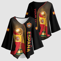 Personalized Spain Football 2026 Kimono Sleeve Blouse Trophy Flag Pride Art