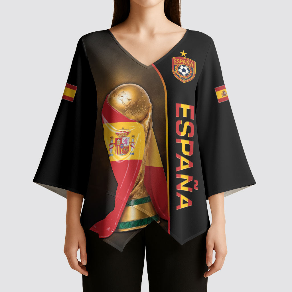 Personalized Spain Football 2026 Kimono Sleeve Blouse Trophy Flag Pride Art