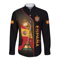 Personalized Spain Football 2026 Long Sleeve Button Shirt Trophy Flag Pride Art