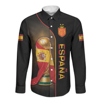 Personalized Spain Football 2026 Long Sleeve Button Shirt Trophy Flag Pride Art LT19