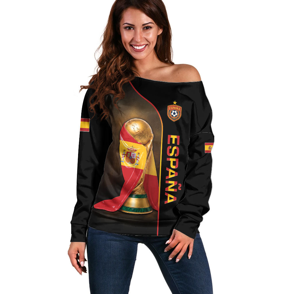 Personalized Spain Football 2026 Off Shoulder Sweater Trophy Flag Pride Art