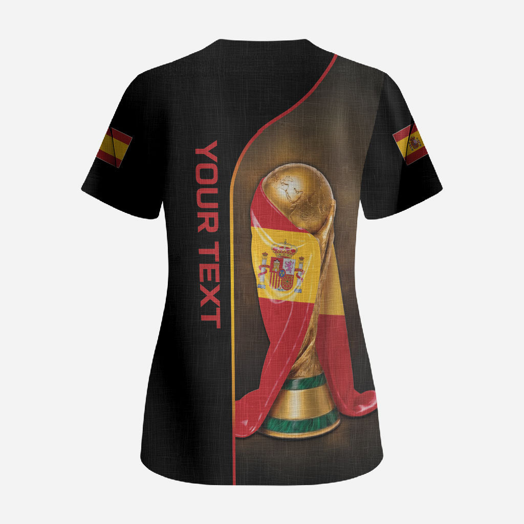 Personalized Spain Football 2026 Scrub Top Trophy Flag Pride Art