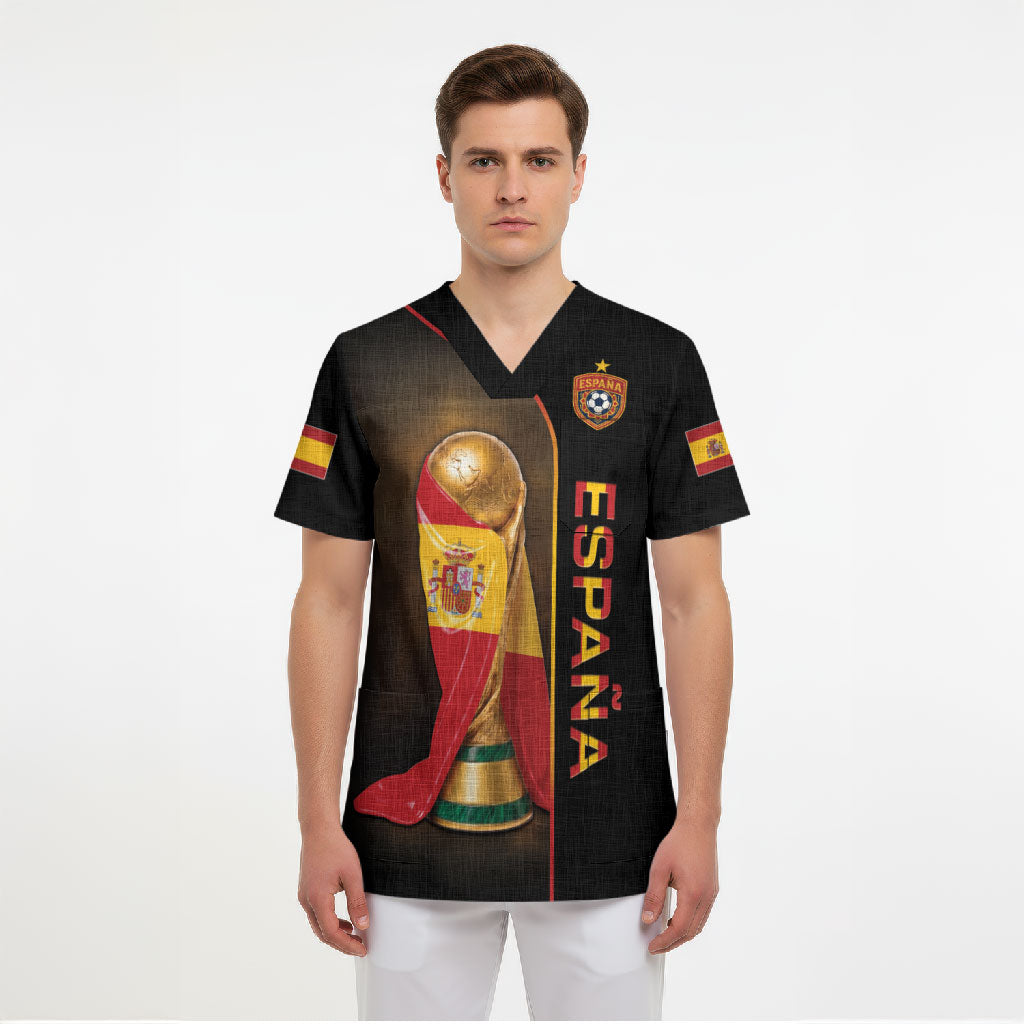 Personalized Spain Football 2026 Scrub Top Trophy Flag Pride Art