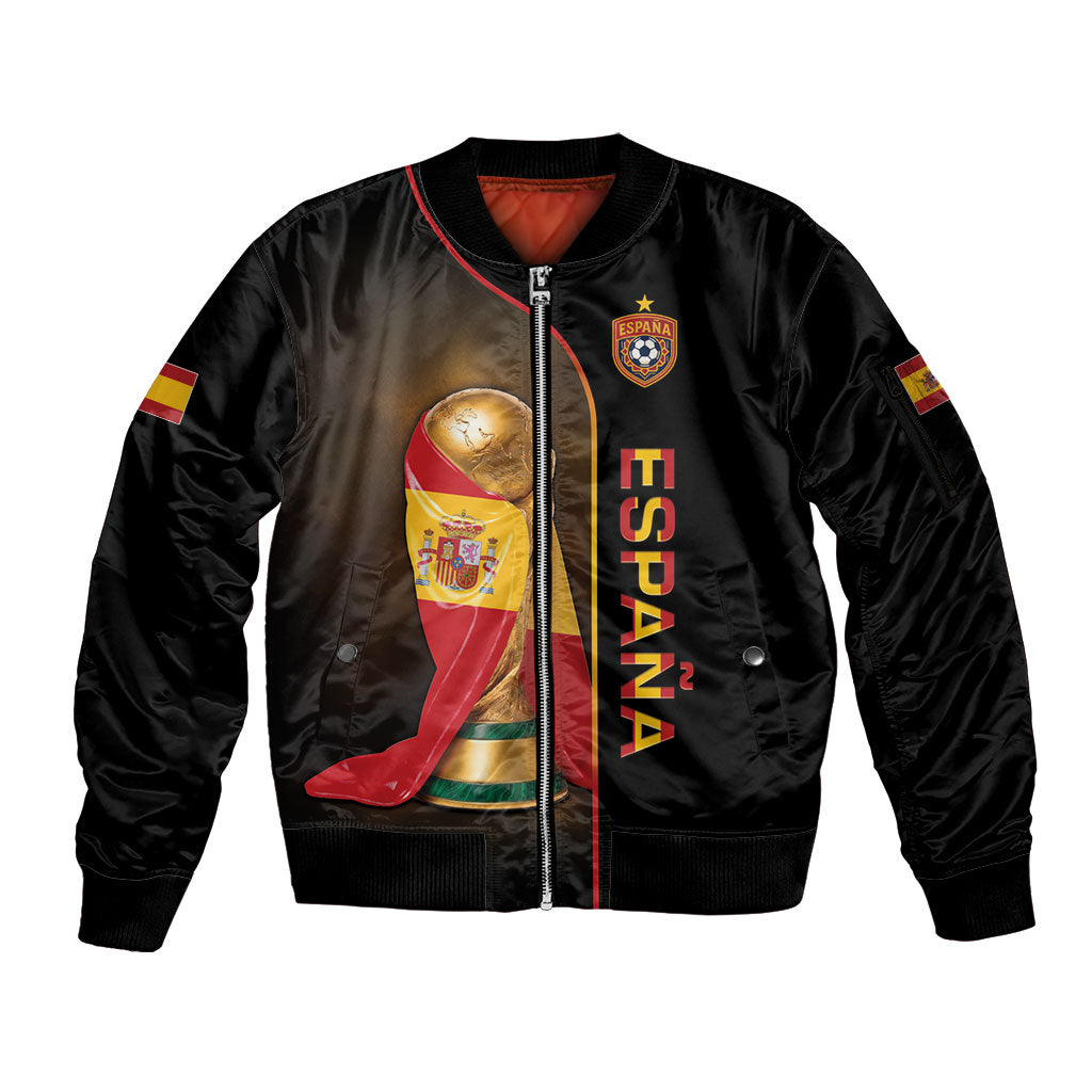Personalized Spain Football 2026 Sleeve Zip Bomber Jacket Trophy Flag Pride Art