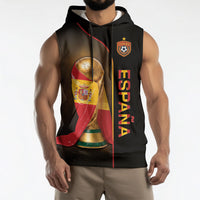 Personalized Spain Football 2026 Sleeveless Hoodie Trophy Flag Pride Art