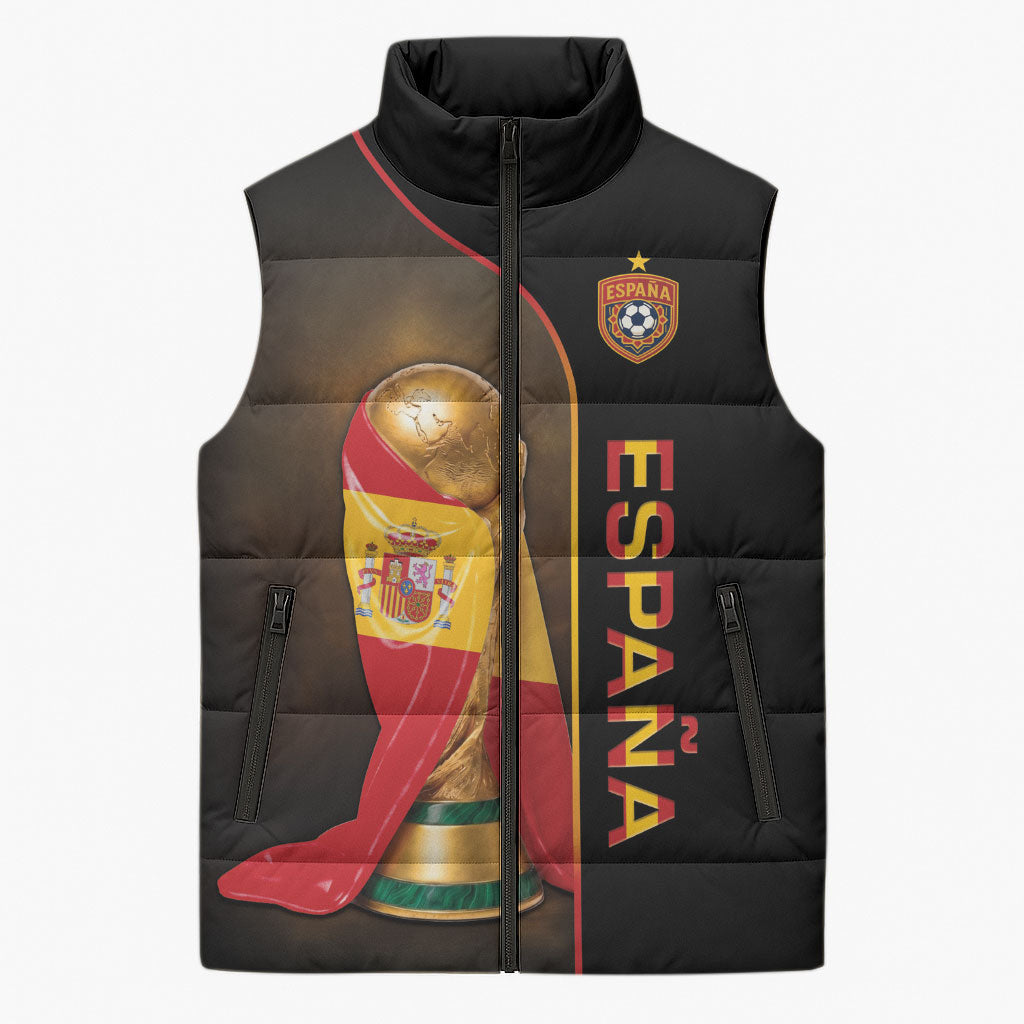 Personalized Spain Football 2026 Sleeveless Puffer Jacket Trophy Flag Pride Art