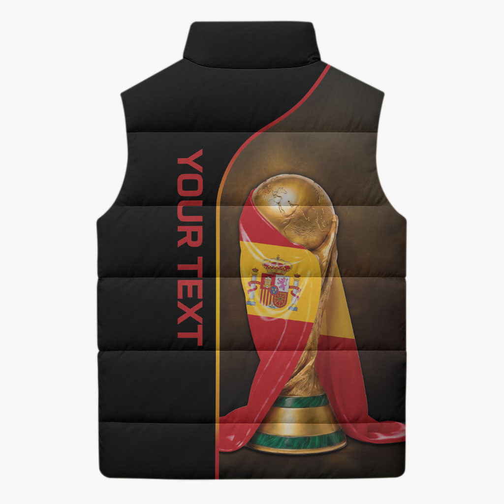 Personalized Spain Football 2026 Sleeveless Puffer Jacket Trophy Flag Pride Art