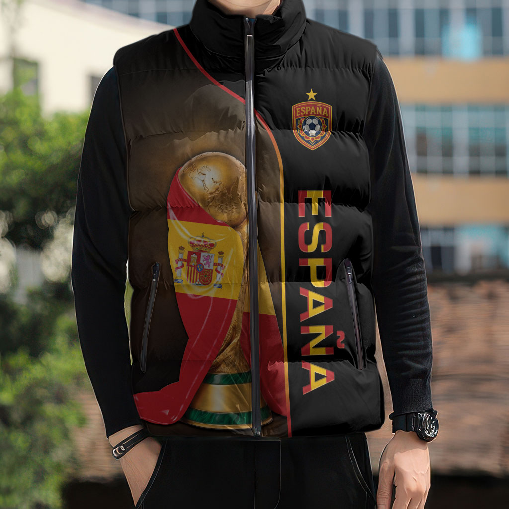 Personalized Spain Football 2026 Sleeveless Puffer Jacket Trophy Flag Pride Art