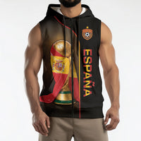 Personalized Spain Football 2026 Sleeveless Zip Hoodie Trophy Flag Pride Art