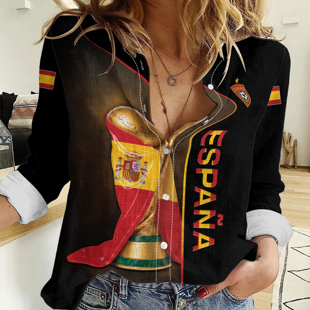 Personalized Spain Football 2026 Women Casual Shirt Trophy Flag Pride Art