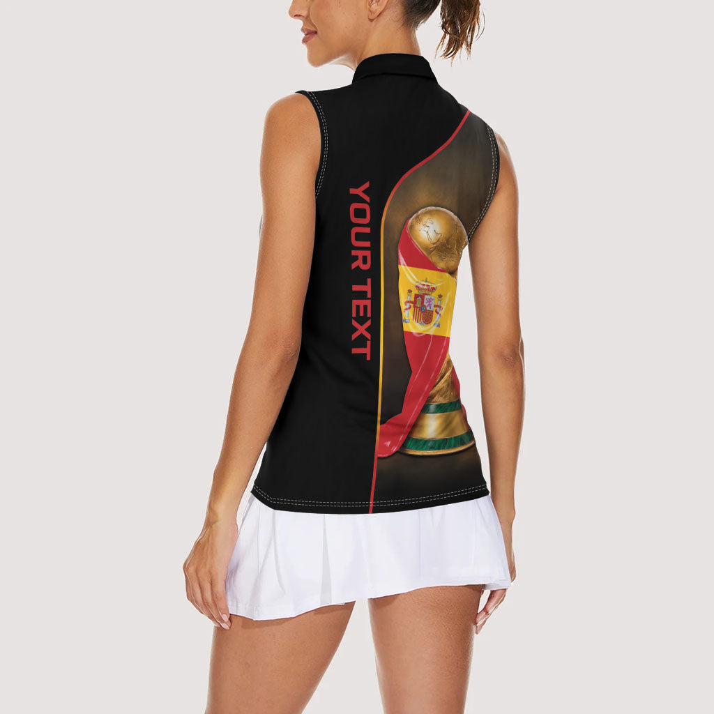 Personalized Spain Football 2026 Women Sleeveless Polo Shirt Trophy Flag Pride Art