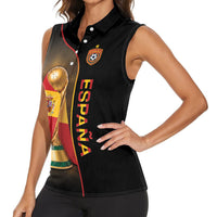 Personalized Spain Football 2026 Women Sleeveless Polo Shirt Trophy Flag Pride Art