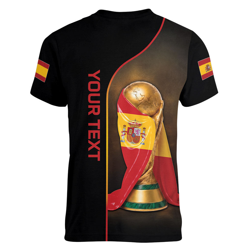 Personalized Spain Football 2026 Women V-Neck T-Shirt Trophy Flag Pride Art
