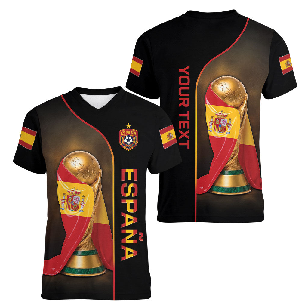 Personalized Spain Football 2026 Women V-Neck T-Shirt Trophy Flag Pride Art